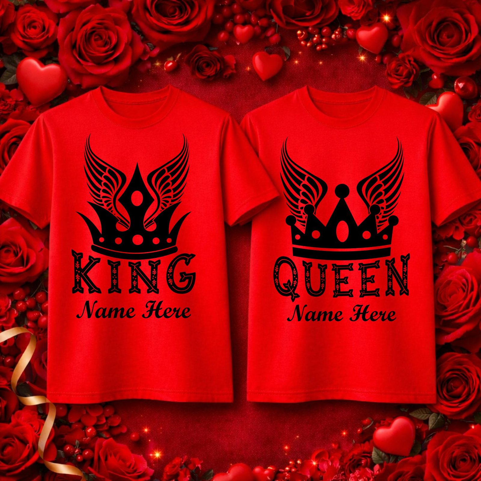 11 Personalized King & Queen Couple T-Shirts with Names - Image 1