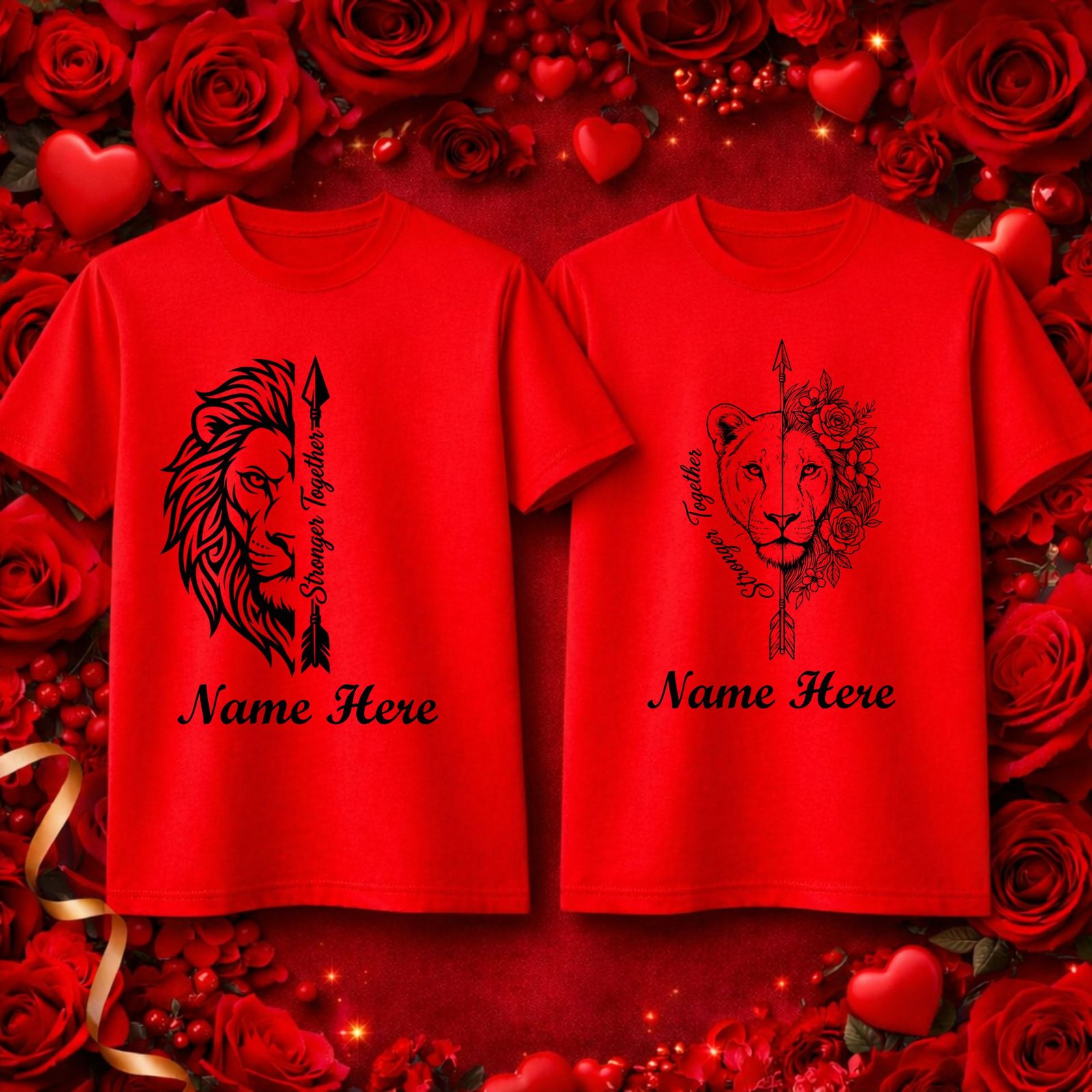 12 Personalized Lion & Lioness Couple T-Shirts – Stronger Together - Image 1