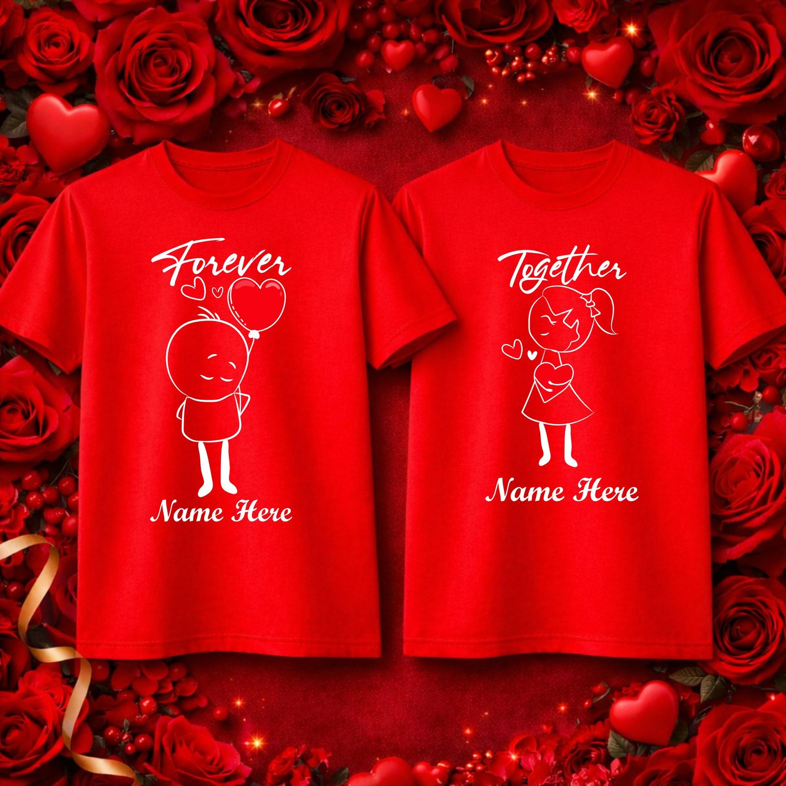 15 Personalized Forever Together Couple T-Shirts with Names - Image 1