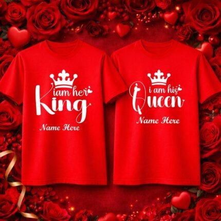Customized King Queen Couple T-Shirts with Names