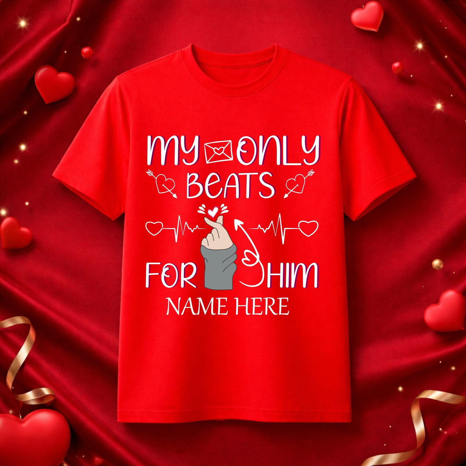 8 My Heart Beats for Him – Personalized Valentine T-Shirt - Image 1